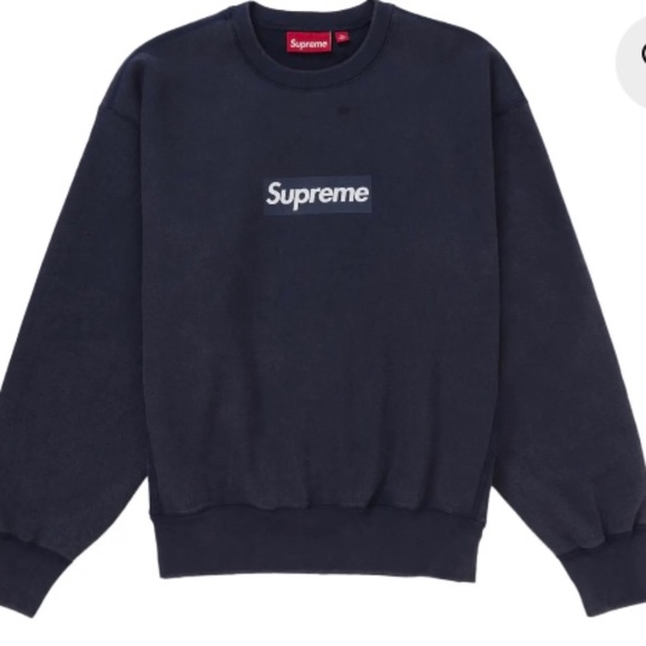 Supreme Washed Box Logo Crewneck Navy Medium SS25 - Picture 1 of 8